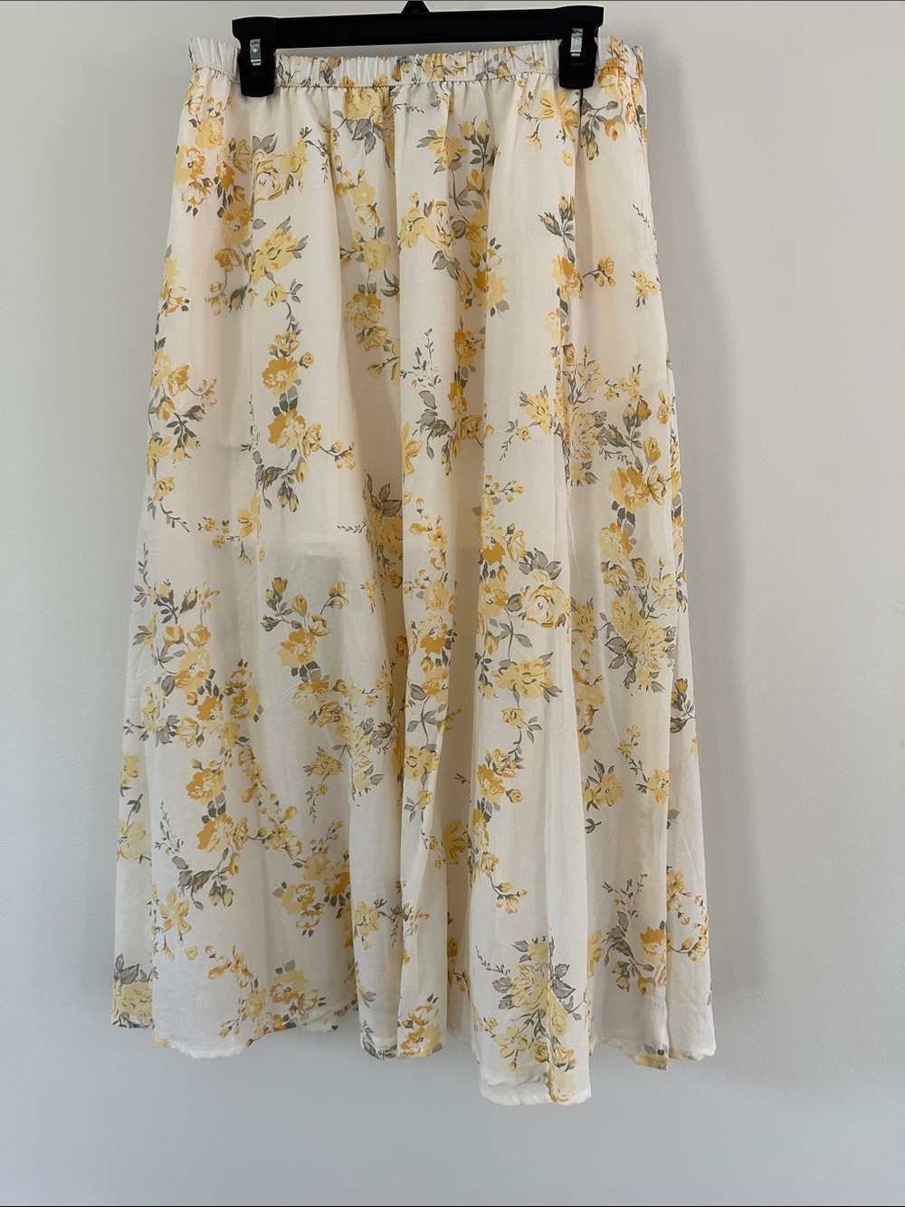 Target Cream Floral A-Line Maxi Skirt with Yellow Rose Print